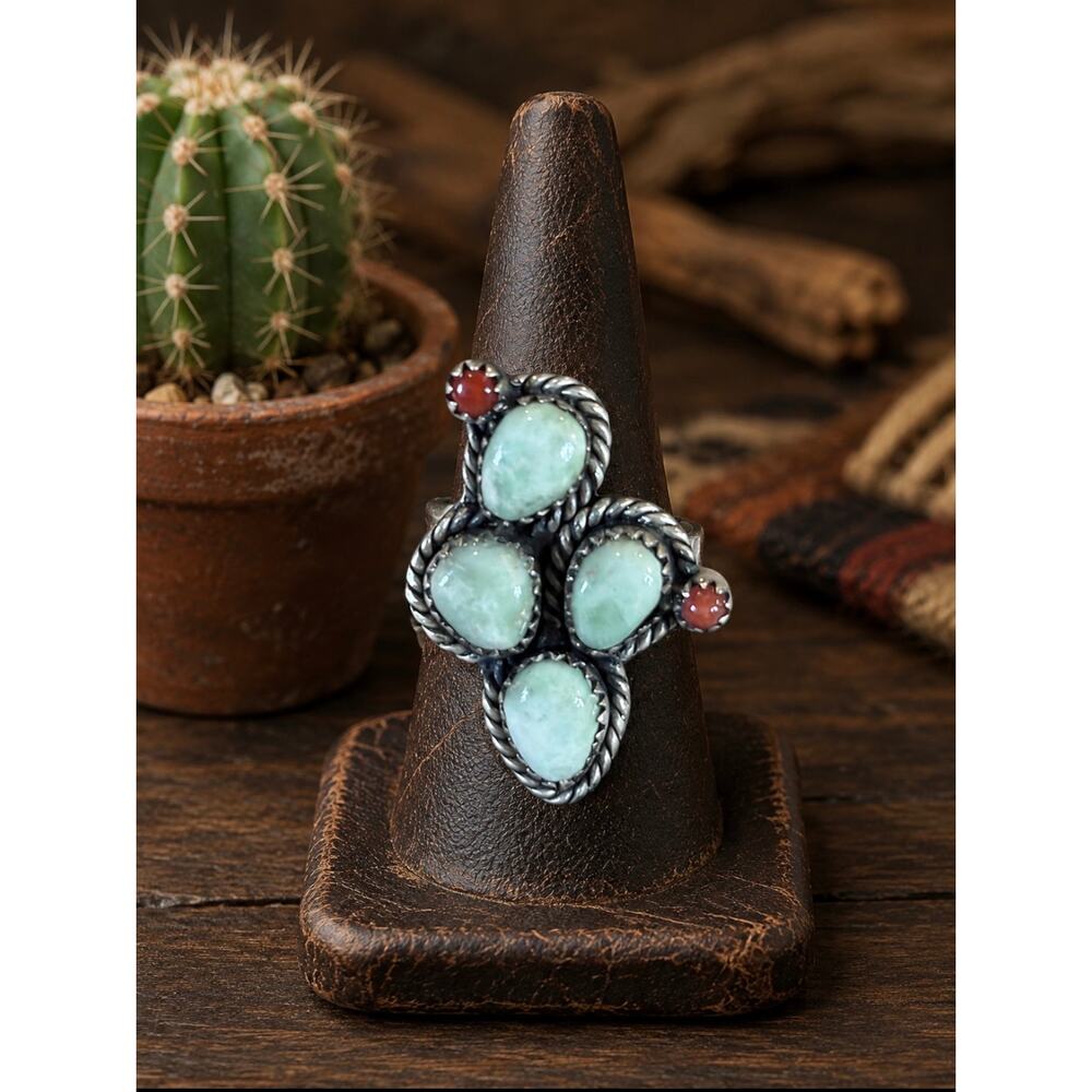 Paloma Turquoise Cactus Ring in Sterling Silver Adjustable - Picture 2 of 10
